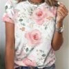 Women's T Shirt Tee Yellow Pink Blue Floral Print Short Sleeve Holiday Weekend Fashion Basic Elegant Round Neck Regular Fit Floral Painting