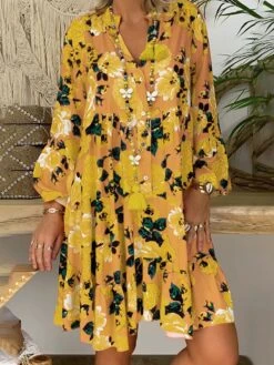 Women‘s Plus Size Curve Casual Dress Floral V Neck Print Long Sleeve Fall Spring Casual Short Mini Dress Daily Vacation Dress -Cheap Plus Fit Dress Store daxdeo1660643930825