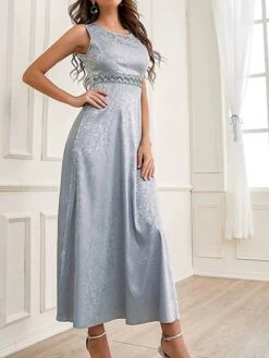 Women's Two Piece Dress Set Party Dress Sheath Dress Party Wedding Guest Fashion Party Embroidered Long Dress Maxi Dress Crew Neck Long Sleeve Print Regular Fit Gray Fall Winter S M L XL -Cheap Plus Fit Dress Store dbahjy1695105969161