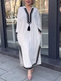 Women's Casual Dress Cotton Linen Dress White Dress Maxi Long Dress Linen / Cotton Blend Fashion Basic Outdoor Daily Split Neck Patchwork Pocket Long Sleeve Summer Spring Fall 2023 Loose Fit White