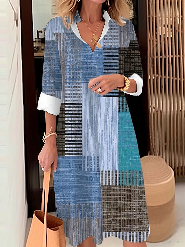 Women's Shirt Dress Casual Dress Midi Dress Outdoor Office Daily Polyester Fashion Modern Shirt Collar Button Pocket Long Sleeve Fall Winter 2023 Loose Fit Yellow Blue Purple Plaid Striped S M L XL 4 Women's Shirt Dress Casual Dress Midi Dress Outdoor Office Daily Polyester Fashion Modern Shirt Collar Button Pocket Long Sleeve Fall Winter 2023 Loose Fit Yellow Blue Purple Plaid Striped S M L XL - Image 4