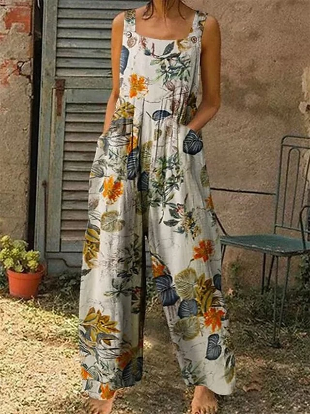 One Piece Jumpsuits For Women Pocket High Waist Floral Square Neck Business Office Work Regular Fit Spaghetti Strap White S M L Summer 1 One Piece Jumpsuits For Women Pocket High Waist Floral Square Neck Business Office Work Regular Fit Spaghetti Strap White S M L Summer