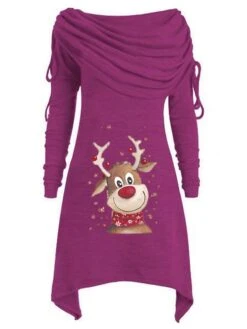 Women‘s Plus Size Christmas Tops Hoodie Sweatshirt Tree Color Gradient Print Long Sleeve Hooded Streetwear Daily Polyester Fall Winter Black -Cheap Plus Fit Dress Store dbnluz1670553586562