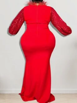 Women‘s Plus Size Curve Party Dress Solid Color Stand Collar Long Sleeve Winter Fall Elegant Formal Maxi Long Dress Party Evening Party Dress -Cheap Plus Fit Dress Store dbvgox1671416167413