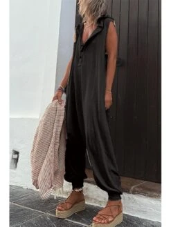 Women's Jumpsuits Casual Utility Button Solid Color Hooded Streetwear Daily Vacation Regular Fit Sleeveless Black Yellow Purple S M L Summer Fall -Cheap Plus Fit Dress Store dcdphk1688377874808