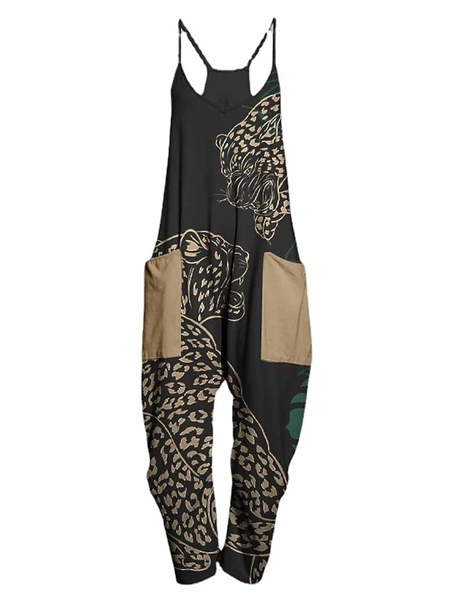 Women's Overall Pocket Trug Life Print Animal V Neck Streetwear Daily Vacation Regular Fit Sleeveless Black Pink Navy Blue S M L Summer Fall 9 Women's Overall Pocket Trug Life Print Animal V Neck Streetwear Daily Vacation Regular Fit Sleeveless Black Pink Navy Blue S M L Summer Fall - Image 9