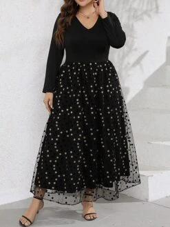 Women‘s Plus Size Curve Party Dress Swing Dress Black Dress Long Dress Maxi Dress Black Long Sleeve Polka Dot Mesh Summer Spring Fall V Neck Fashion Winter Dress Birthday Evening Party 2023 12 Women‘s Plus Size Curve Party Dress Swing Dress Black Dress Long Dress Maxi Dress Black Long Sleeve Polka Dot Mesh Summer Spring Fall V Neck Fashion Winter Dress Birthday Evening Party 2023 -Cheap Plus Fit Dress Store dctvef1691464043677