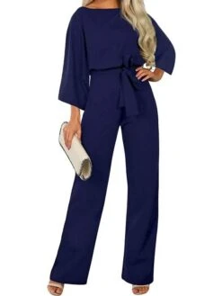 Women's Jumpsuit Drawstring Round Neck Streetwear Straight Loose Fit Navy Blue Beige Black S M L -Cheap Plus Fit Dress Store dcwfqc1565765213343