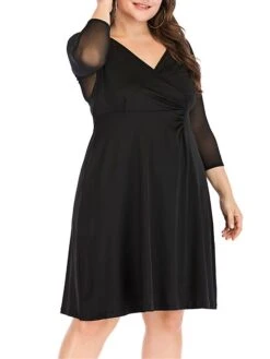 Women‘s Plus Size Curve Work Dress Black Dress Semi Formal Dress Fashion Midi Dress Mesh V Neck 3/4 Length Sleeve Plain Loose Fit Black Spring Fall XL XXL 3XL 4XL 5XL 10 Women‘s Plus Size Curve Work Dress Black Dress Semi Formal Dress Fashion Midi Dress Mesh V Neck 3/4 Length Sleeve Plain Loose Fit Black Spring Fall XL XXL 3XL 4XL 5XL -Cheap Plus Fit Dress Store ddgdio1691402308023