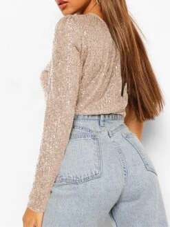 Women's Bodysuit Sequin Solid Color One Shoulder Streetwear Party Street Slim Long Sleeve Black White Pink S M L Fall -Cheap Plus Fit Dress Store ddukbk1697184635330