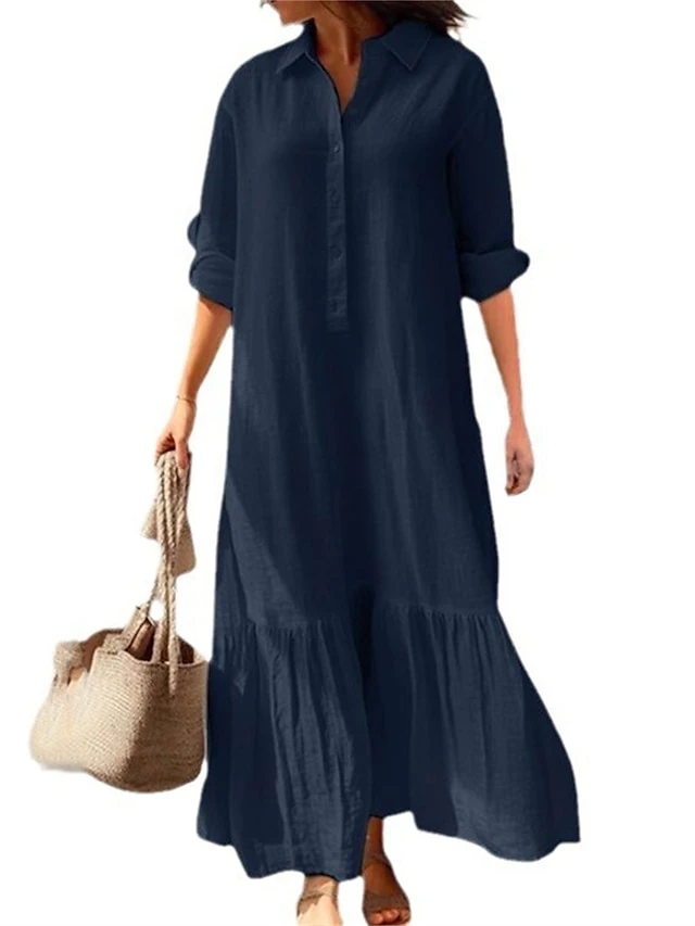 Women's Casual Dress Cotton Dress Swing Dress Maxi Long Dress Cotton Basic Classic Outdoor Daily Vacation Shirt Collar Ruched Button Long Sleeve Spring Fall Winter 2023 Loose Fit Blue Green Khaki 6 Women's Casual Dress Cotton Dress Swing Dress Maxi Long Dress Cotton Basic Classic Outdoor Daily Vacation Shirt Collar Ruched Button Long Sleeve Spring Fall Winter 2023 Loose Fit Blue Green Khaki - Image 6