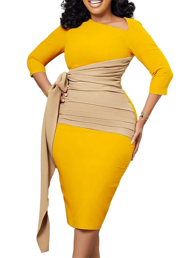 Women‘s Plus Size Curve Work Dress Color Block V Neck 3/4 Length Sleeve Spring Fall Work Elegant Knee Length Dress Work Work Dress Dress 8 Women‘s Plus Size Curve Work Dress Color Block V Neck 3/4 Length Sleeve Spring Fall Work Elegant Knee Length Dress Work Work Dress Dress - Image 8