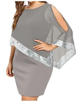 Women‘s Plus Size Curve Sequin Dress Work Dress Sheath Dress Solid Color Mini Dress Long Sleeve Crew Neck Fashion Evening Party Black Yellow Summer Spring L XL XXL 3XL 4XL -Cheap Plus Fit Dress Store dewoyw1697772269073