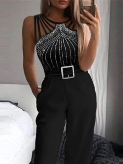 Jumpsuits For Women Summer Dressy Sequin Pocket Beaded Polka Dot Crew Neck Elegant Party Going Out Regular Fit Sleeveless Black S M L SpringFall 8 Jumpsuits For Women Summer Dressy Sequin Pocket Beaded Polka Dot Crew Neck Elegant Party Going Out Regular Fit Sleeveless Black S M L SpringFall -Cheap Plus Fit Dress Store dewyuj1673415229064