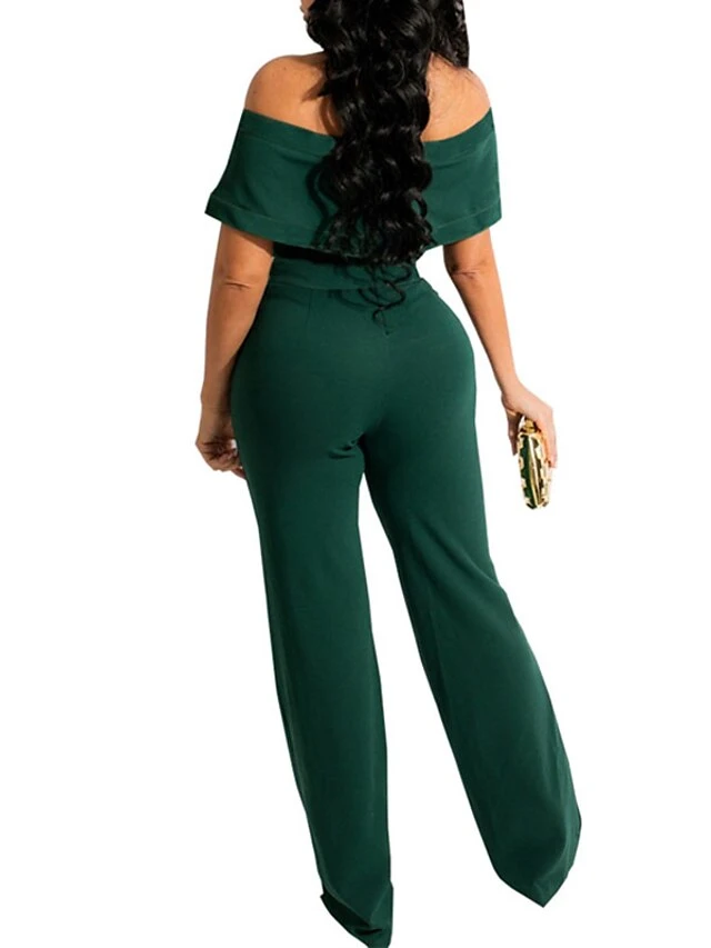 Women's Jumpsuit High Waist Solid Color Off Shoulder Streetwear Party Work Regular Fit Short Sleeve Green Purple Wine S M L Spring 6 Women's Jumpsuit High Waist Solid Color Off Shoulder Streetwear Party Work Regular Fit Short Sleeve Green Purple Wine S M L Spring - Image 6