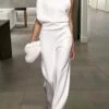 Jumpsuits For Women DressyDamen Elegant Lang Hosenanzug One Shoulder Mode Einteiler Weites Bein Casual Overall Einfarbig Baggy Sexy Formal Work Playsuit Romper Summer Fall