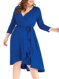 Women‘s Plus Size Curve Work Dress Semi Formal Dress Wrap Dress Fashion Midi Dress Lace Up V Neck Long Sleeve Plain Regular Fit Black Blue Spring Fall XL XXL 3XL 4XL 5XL -Cheap Plus Fit Dress Store dfhjnj1691402326100