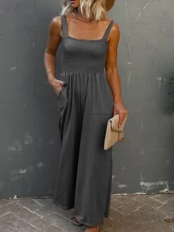 Women's Jumpsuit Backless Pocket Solid Color Square Neck Streetwear Daily Vacation Regular Fit Strap Black Wine Navy Blue S M L Spring 30 Women's Jumpsuit Backless Pocket Solid Color Square Neck Streetwear Daily Vacation Regular Fit Strap Black Wine Navy Blue S M L Spring -Cheap Plus Fit Dress Store dfwjej1674008958342