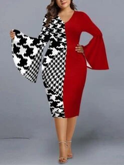 Women's Plus Size Curve Party Dress Cocktail Dress Work Dress Geometric Stripe Midi Dress Long Sleeve Print V Neck Fashion Party Black Red Fall Winter XL XXL 3XL 4XL 5XL 10 Women's Plus Size Curve Party Dress Cocktail Dress Work Dress Geometric Stripe Midi Dress Long Sleeve Print V Neck Fashion Party Black Red Fall Winter XL XXL 3XL 4XL 5XL -Cheap Plus Fit Dress Store dfxdch1695712247554