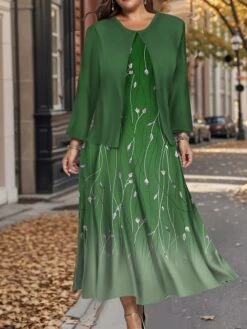 Women's Plus Size Two Piece Dress Set Casual Dress Swing Dress Outdoor Office Fashion Streetwear Print Midi Dress Crew Neck Long Sleeve Floral Ombre Regular Fit Wine Blue Green Fall Winter L XL XXL 17 Women's Plus Size Two Piece Dress Set Casual Dress Swing Dress Outdoor Office Fashion Streetwear Print Midi Dress Crew Neck Long Sleeve Floral Ombre Regular Fit Wine Blue Green Fall Winter L XL XXL -Cheap Plus Fit Dress Store dgbhdw1697784866462