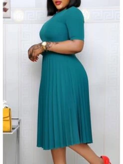 Women‘s Plus Size Curve Party Dress Solid Color Crew Neck Ruched Short Sleeve Spring Fall Work Formal Prom Dress Knee Length Dress Party Work Dress Loose Fit -Cheap Plus Fit Dress Store dgsqqv1616997020441