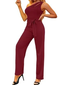 Women's Jumpsuit Lace Up Backless Solid Color One Shoulder Streetwear Street Vacation Regular Fit Sleeveless Black Wine Red S M L Spring -Cheap Plus Fit Dress Store dgwhek1674008892488