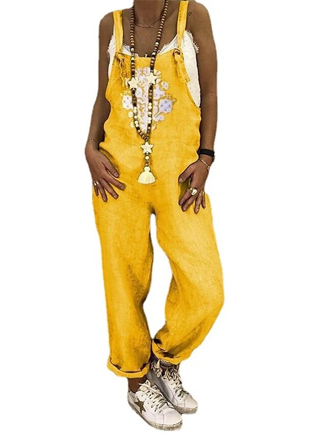 Women's Overall Print Print U Neck Streetwear Daily Vacation Regular Fit Sleeveless Yellow Brown Green S M L Summer 3 Women's Overall Print Print U Neck Streetwear Daily Vacation Regular Fit Sleeveless Yellow Brown Green S M L Summer - Image 3