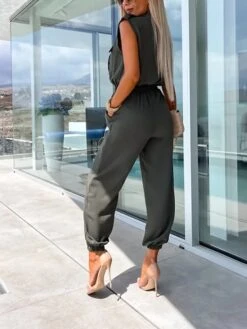 Women's Jumpsuit Button Pocket Solid Color Shirt Collar Streetwear Street Daily Regular Fit Short Sleeve Black White Green S M L Summer -Cheap Plus Fit Dress Store dhrfpi1688455470269