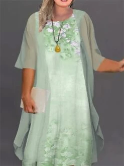 Women‘s Plus Size Curve Casual Dress Floral Crew Neck Print Half Sleeve Spring Fall Work Casual Knee Length Dress Daily Vacation Dress -Cheap Plus Fit Dress Store dhvnit1663930648178