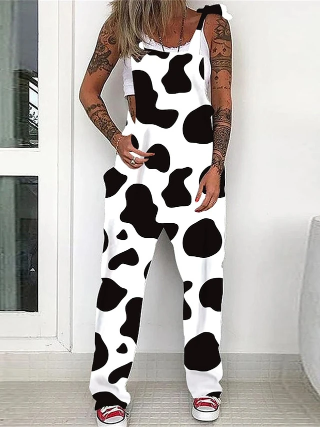 Women's Overall Halloween Skeleton Pocket Print Floral Square Neck Streetwear Daily Vacation Regular Fit Sleeveless Black White Yellow S M L Summer 6 Women's Overall Halloween Skeleton Pocket Print Floral Square Neck Streetwear Daily Vacation Regular Fit Sleeveless Black White Yellow S M L Summer - Image 6