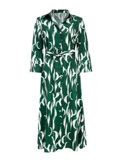 Women's Shirt Dress Casual Dress Midi Dress Outdoor Daily Vacation Polyester Fashion Modern Shirt Collar Button Pocket 3/4 Length Sleeve Summer Spring Fall 2023 Regular Fit Navy Blue Green Leaf Floral -Cheap Plus Fit Dress Store dimjio1689744471114