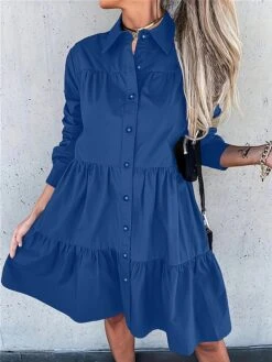 Women's Shirt Dress Casual Dress Swing Dress Midi Dress Outdoor Daily Vacation Cotton Basic Modern Shirt Collar Ruffle Button Long Sleeve Fall Winter 2023 Regular Fit ArmyGreen Black White Pure Color