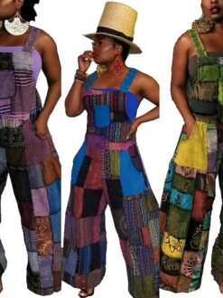 Women's Overall Patchwork Pocket Color Block V Neck Active Street Daily Regular Fit Sleeveless Blue Purple Green S M L Summer