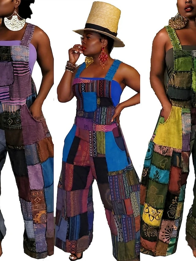 Women's Overall Patchwork Pocket Color Block V Neck Active Street Daily Regular Fit Sleeveless Blue Purple Green S M L Summer 1 Women's Overall Patchwork Pocket Color Block V Neck Active Street Daily Regular Fit Sleeveless Blue Purple Green S M L Summer