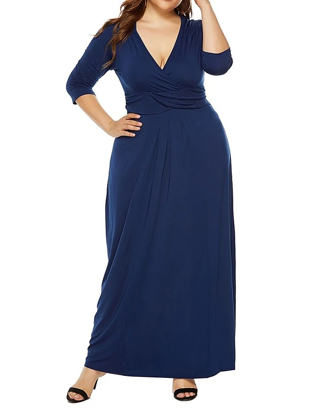 Women's Plus Size Curve Party Dress Swing Dress Formal Dress Plain Long Dress Maxi Dress 3/4 Length Sleeve Ruched Crew Neck Fashion Party Black Wine Fall Winter L XL XXL 3XL 13 Women's Plus Size Curve Party Dress Swing Dress Formal Dress Plain Long Dress Maxi Dress 3/4 Length Sleeve Ruched Crew Neck Fashion Party Black Wine Fall Winter L XL XXL 3XL - Image 13