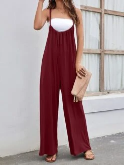 Women's Jumpsuit Backless High Waist Solid Color U Neck Streetwear Street Daily Regular Fit Sleeveless Black Wine Army Green S M L Summer -Cheap Plus Fit Dress Store djbadv1679048989483
