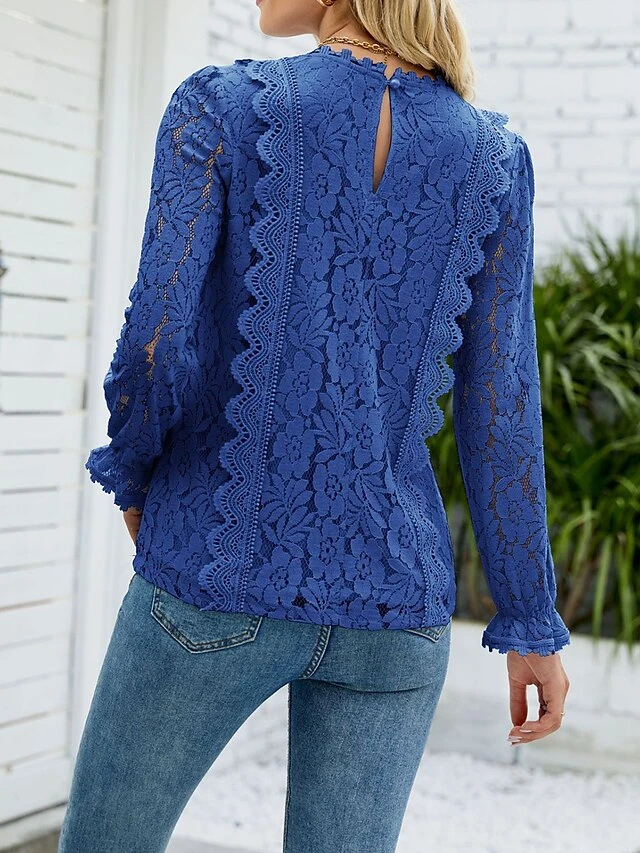 Women's Shirt Blouse Black White Wine Plain Lace Long Sleeve Casual Fashion V Neck Regular Fit Spring &Fall 12 Women's Shirt Blouse Black White Wine Plain Lace Long Sleeve Casual Fashion V Neck Regular Fit Spring &Fall - Image 12