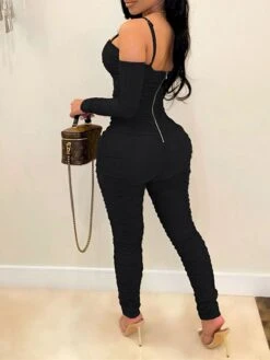 Women's Jumpsuit Backless Solid Color Square Neck Active Home Street Regular Fit Long Sleeve Green Blue Red S M L Spring -Cheap Plus Fit Dress Store djmuno1640338358454