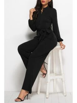 Women's Jumpsuit Belted Button Front Solid Color Shirt Collar Business Daily Office Straight Regular Fit Long Sleeve Green Black Wine S M L Fall 21 Women's Jumpsuit Belted Button Front Solid Color Shirt Collar Business Daily Office Straight Regular Fit Long Sleeve Green Black Wine S M L Fall -Cheap Plus Fit Dress Store djyh1601455279895