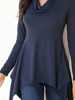 Women's Shirt Blouse Navy Blue Plain Flowing Tunic Long Sleeve Casual Fashion V Neck Regular Fit Spring &Fall -Cheap Plus Fit Dress Store djzqby1697800657468