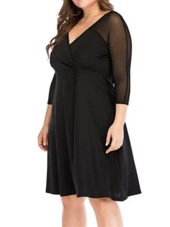 Women‘s Plus Size Curve Work Dress Black Dress Semi Formal Dress Fashion Midi Dress Mesh V Neck 3/4 Length Sleeve Plain Loose Fit Black Spring Fall XL XXL 3XL 4XL 5XL 11 Women‘s Plus Size Curve Work Dress Black Dress Semi Formal Dress Fashion Midi Dress Mesh V Neck 3/4 Length Sleeve Plain Loose Fit Black Spring Fall XL XXL 3XL 4XL 5XL -Cheap Plus Fit Dress Store dkezmh1691402308732