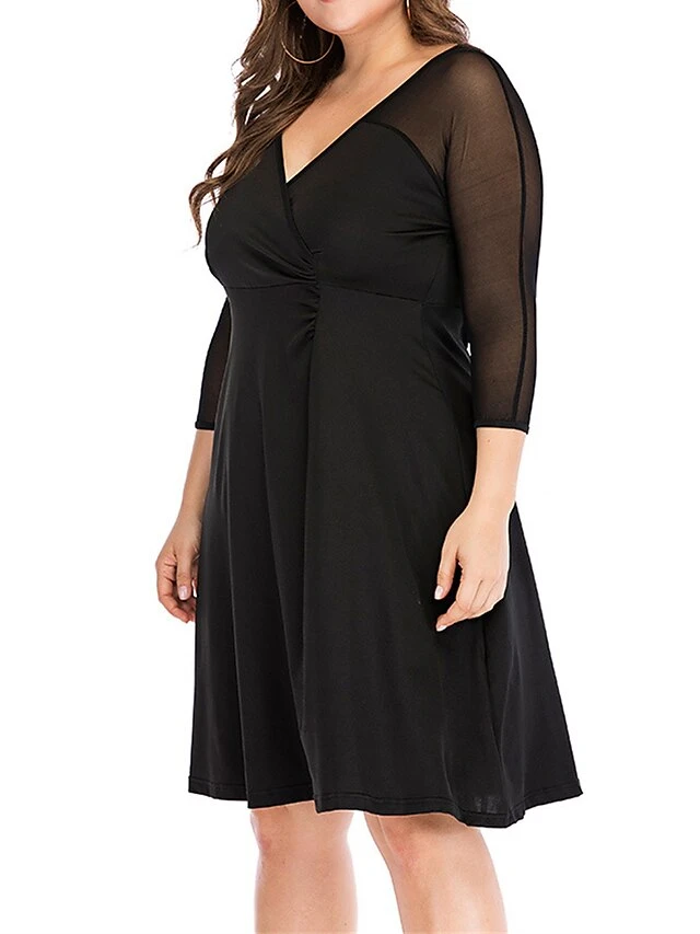 Women‘s Plus Size Curve Work Dress Black Dress Semi Formal Dress Fashion Midi Dress Mesh V Neck 3/4 Length Sleeve Plain Loose Fit Black Spring Fall XL XXL 3XL 4XL 5XL 5 Women‘s Plus Size Curve Work Dress Black Dress Semi Formal Dress Fashion Midi Dress Mesh V Neck 3/4 Length Sleeve Plain Loose Fit Black Spring Fall XL XXL 3XL 4XL 5XL - Image 5