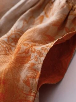 Women's Casual Dress Linen Dress Midi Dress Linen Fashion Romantic Outdoor Daily Holiday Crew Neck Pocket Print 3/4 Length Sleeve Fall Winter Autumn 2023 Loose Fit Blue Orange Painting Flower M L XL -Cheap Plus Fit Dress Store dlclcq1694418653535