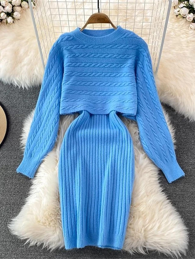 Women's Two Piece Dress Set Casual Dress Sheath Dress Outdoor Daily Fashion Streetwear Ruched Midi Dress Crew Neck Long Sleeve Plain Loose Fit Black White Wine Fall Winter One-Size 11 Women's Two Piece Dress Set Casual Dress Sheath Dress Outdoor Daily Fashion Streetwear Ruched Midi Dress Crew Neck Long Sleeve Plain Loose Fit Black White Wine Fall Winter One-Size - Image 11