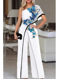 Women's Jumpsuit For Special Occasions Print One Shoulder Elegant Party Prom Regular Fit Half Sleeve S M L SummerFall -Cheap Plus Fit Dress Store dlezej1680253455557