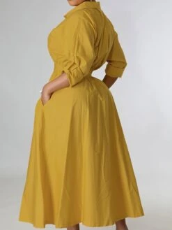 Women's Casual Dress Swing Dress Long Dress Maxi Dress Blue Yellow Orange Long Sleeve Pure Color Pocket Winter Fall Autumn Shirt Collar Winter Dress Weekend Fall Dress Loose Fit 2023 S M L XL XXL -Cheap Plus Fit Dress Store dlxhnq1656671618024