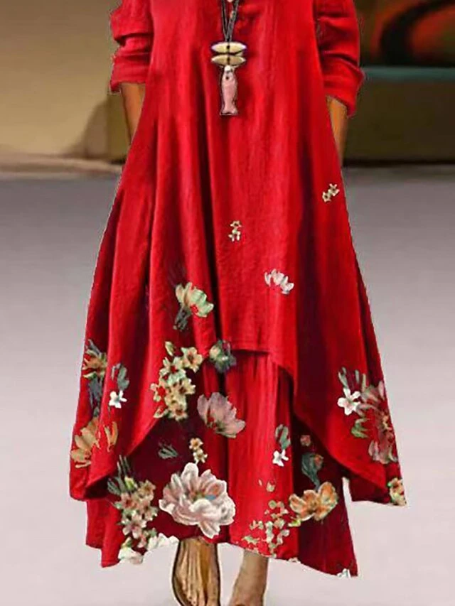 Women‘s Plus Size Curve Easter Dress Casual Dress Floral Crew NeckLong Sleeve Fall Spring Dress Casual Maxi Dress Daily Dress 4 Women‘s Plus Size Curve Easter Dress Casual Dress Floral Crew NeckLong Sleeve Fall Spring Dress Casual Maxi Dress Daily Dress - Image 4