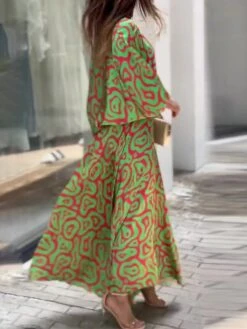 Women's Two Piece Dress Set Casual Dress Skirt Set Daily Vacation Fashion Casual Print Long Dress Maxi Dress Crew Neck Long Sleeve Floral Stripe Loose Fit White Blue Sky Blue Summer Spring S M L XL -Cheap Plus Fit Dress Store dlzjhf1689836906426