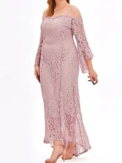 Women's Plus Size Prom Dress Party Dress Lace Dress Long Dress Maxi Dress Black Pink Wine Long Sleeve Pure Color Lace Spring Fall Winter Cold Shoulder Fashion Wedding Guest Birthday Evening Party 2023 -Cheap Plus Fit Dress Store dmadiy1693535475996