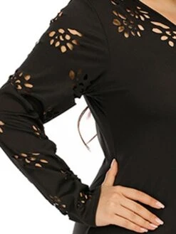 Women‘s Plus Size Curve Work Dress Sheath Dress Black Dress Fashion Midi Dress Cut Out V Neck Long Sleeve Plain Regular Fit Black Fall Winter XL XXL 3XL 4XL -Cheap Plus Fit Dress Store dmeyfl1691401423737